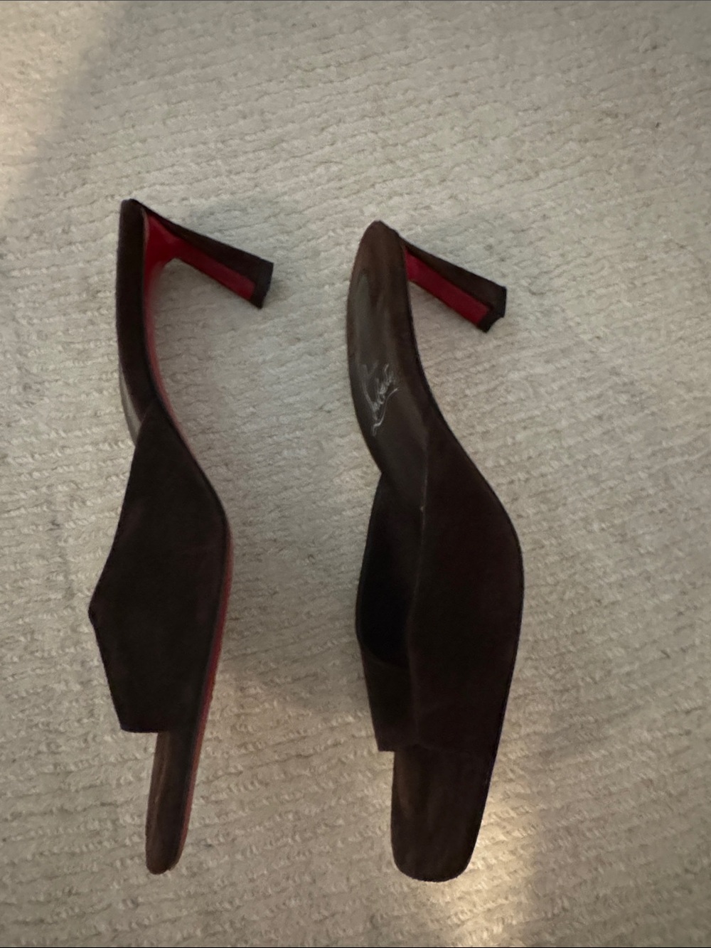 Christian Louboutin Dark Brown Suede Slide Mules - Picture 2 of 5